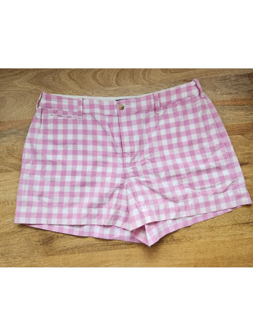 Polo Ralph Lauren Pink and White Gingham Check Cotton Shorts with Logo Embroider